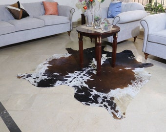 Brown and White Cowhide Rug, Brindle Color Living Room Floor Area Rug, Tricolor Cow Skin Rug for Home Decor, Western Decor Fur Cowhide Rug