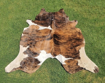 Brindle Cowhide Rug-Genuine Brown and White Cow Skin-Brazillian Cowhide for Living Room-Western Cowhide Decor-Exquisite Floor Area Rug