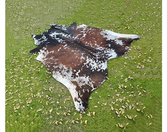 Real Cowhide Rug Brown White, Tricolor, Bedroom Aesthetic Carpet Rugs, Brazilian Floor Area Rug, Home Decor Upholstery Leather