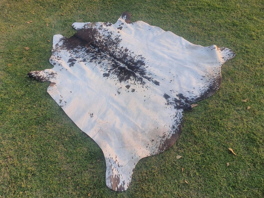 Cowhide Rug Black Spotted Real Cow Skin Leather Rug Exclusive Area Rug