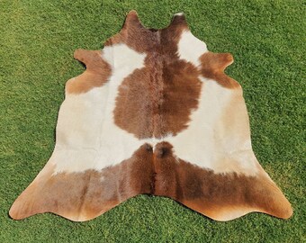 Large Brown And White Cowhide rug - Unique Animal Skin area Rug Cowhide Decor- Brazilian cowhide rugs Personalized Gift for Mother /Daughter