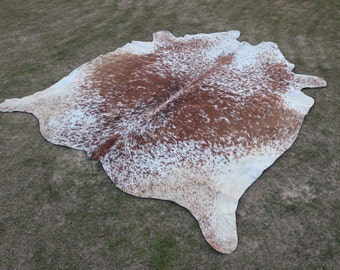 Cowhide Rug Speckled Brown and White, Salt and Pepper Print Cow Skin Rug, Best Cowhide Rug for Upholstery Project, Living Room Area Rug