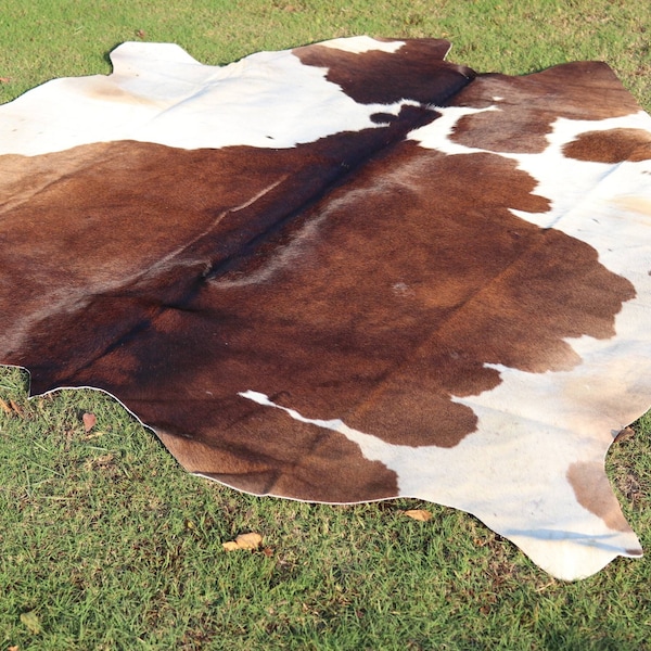 Tapis brésilien en peau de vache marron et blanc - Tapis en peau de vache panda brun - Tapis en peau de vache personnalisé - Tapis de salon - Peaux de vache d’Europe