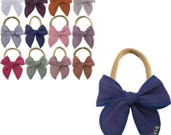 Linen Bow Baby Headband: Personalized Infant Hair Accessory