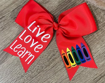Red School Bow: Crayon Design, Alligator Clip (8 inch)