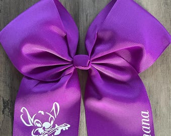 Stitch Purple Ribbon Bow: 8" Alligator Clip