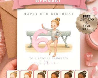 Personalised Watercolor Gymnastics Birthday Card | Any Age Daughter Granddaughter Niece