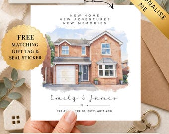 Personalised Watercolour House New Home Card, Custom Portrait Greeting, Housewarming Gift