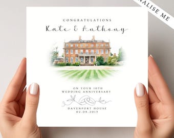 Personalised Wedding Venue Watercolor Anniversary Card