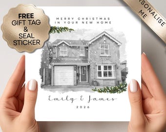 Personalised First Christmas New Home Card: Watercolour House Portrait