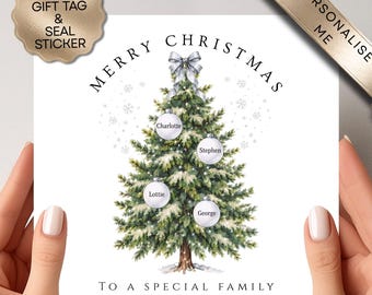 Personalised Christmas Card Tree Family Names Card - Holiday Greeting, Bauble Card, Christmas tree Card