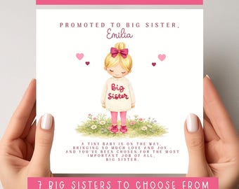 Personalised Big Sister Announcement Card | Pregnancy Reveal, New Sibling