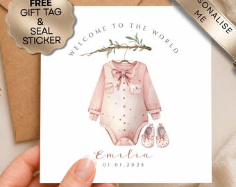 Personalised Watercolour New Baby Card: Welcome to the World