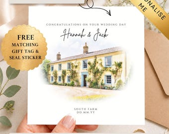 Personalised Wedding Venue Watercolour Card, Custom Greeting For Couple