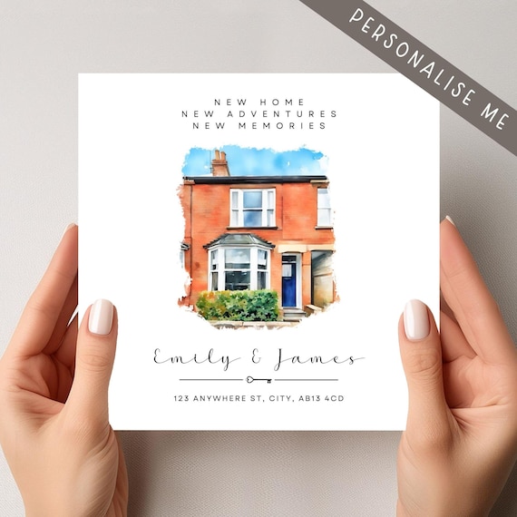 Photo Upload Watercolour New Home Card, First Home Card, Custom Home Greeting Card, Housewarming Gift, Personalised Card