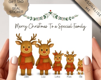 Personalised Reindeer Family Christmas Card – Custom Characters & Names | Build Your Own Family Card | Cute Family Xmas Card