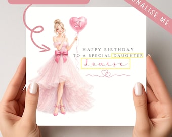Personalised Birthday Card | Watercolor Girl | Keepsake Card | 21st | 30th | Any age | Daughter | Grandaughter