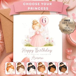 Personalised Princess Birthday Card, Disney Inspired, Any Age, Daughter, Granddaughter, Niece