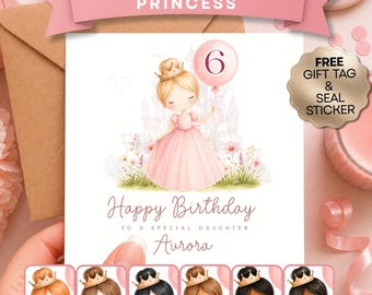 Personalised Princess Birthday Card, Disney Inspired, Any Age, Daughter, Granddaughter, Niece