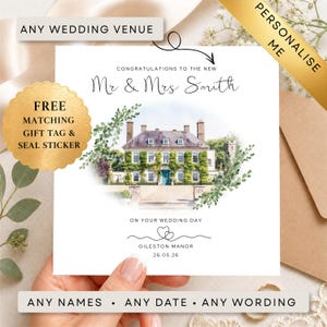 Personalised Wedding Venue Watercolour Card, Mr & Mrs | Custom Couple Gift