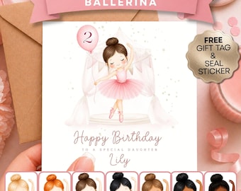 Personalised Ballerina Birthday Card, Elegant Dance Theme, Granddaughter, Daughter, Niece, Sister