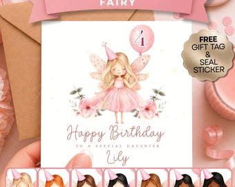 Personalised Fairy Birthday Card, Any Age, Daughter, Granddaughter, Niece, Sister