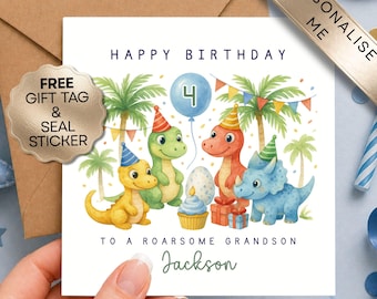 Personalised Dinosaur Birthday Card | Watercolor Green Dino Theme