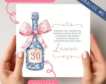 Personalised Champagne Birthday Card: Custom Name & Age