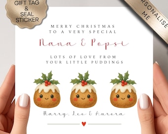 Personalised Nana & Grandad Christmas Card: Little Puddings Design