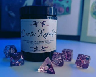 Danse Macabre - Orchid Noir, spicy, woody and floral scented soy candle in amber jar, RPG Dungeons and Dragons scented candle