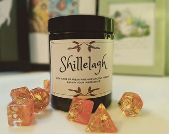 Shillelagh - Enchanted Forest, fresh, citrusy and floral scented soy candle in amber jar, RPG Dungeons and Dragons scented candle