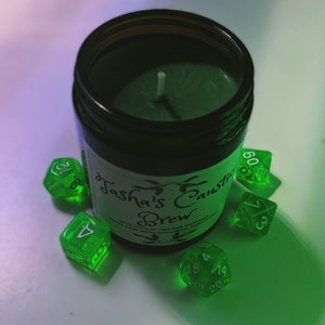 Tasha's Caustic Brew Lime, Basil and Mandarin scented soy candle in amber jar, RPG Dungeons and Dragons scented candle image 3