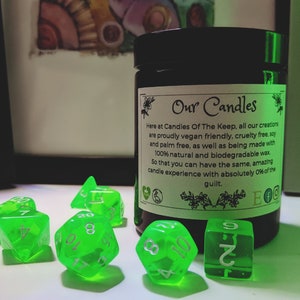 Tasha's Caustic Brew Lime, Basil and Mandarin scented soy candle in amber jar, RPG Dungeons and Dragons scented candle image 2