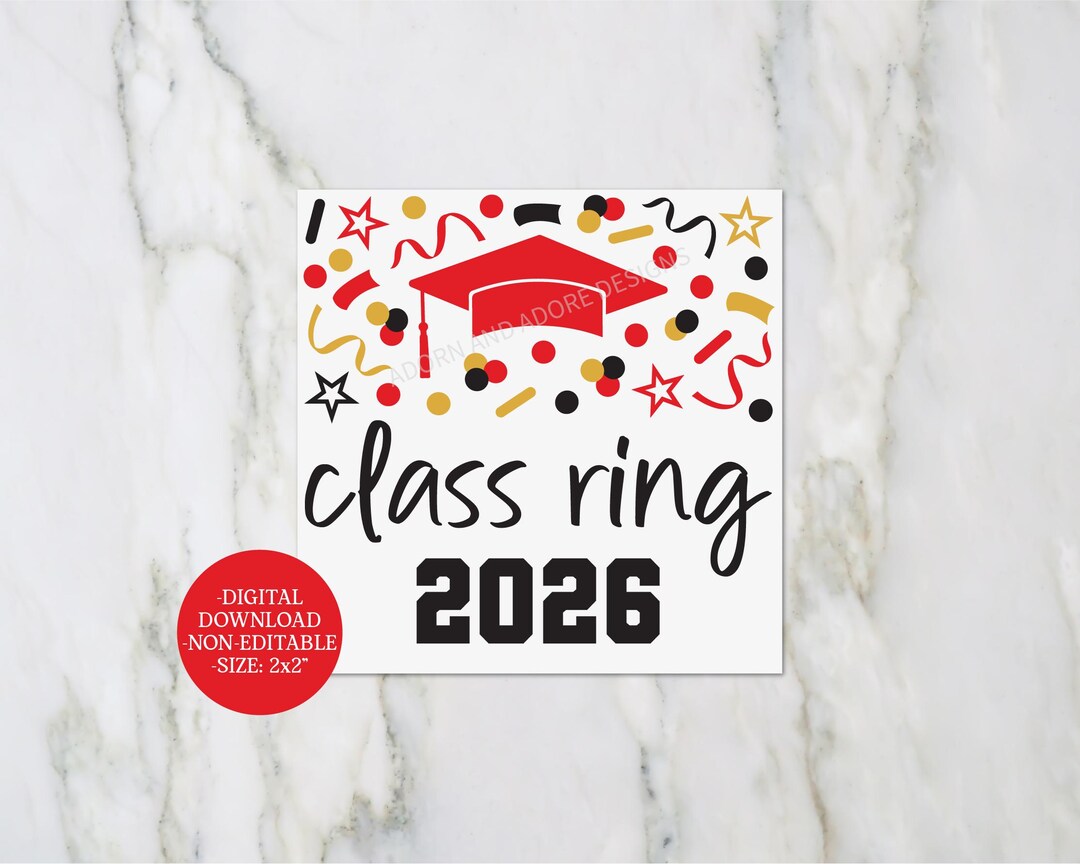 Graduation Class Ring Stickers, Class Ring Tags, Red Graduation Decor ...
