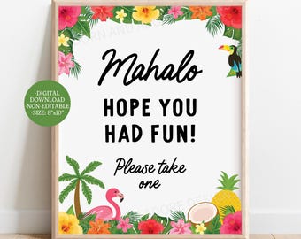 Mahalo Sign, Printable Luau Party Signs, Digital Download