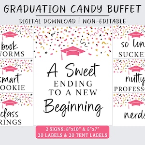 Graduation Candy Buffet Signs, Candy Bar Sign and Labels, Pink Graduation Decor, Digital Download