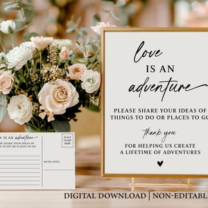 Letrero de &quot;El amor es una aventura&quot;, Letrero de &quot;El amor es una aventura&quot; para una boda, Lista de deseos para una boda, Letrero de lista de deseos para una boda
