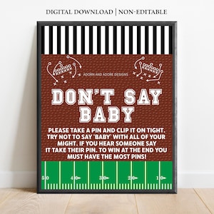 Football Don&#39;t Say Baby, Printable Football Don&#39;t Say Baby, Football Baby Shower, Printable Football Baby Shower Sign