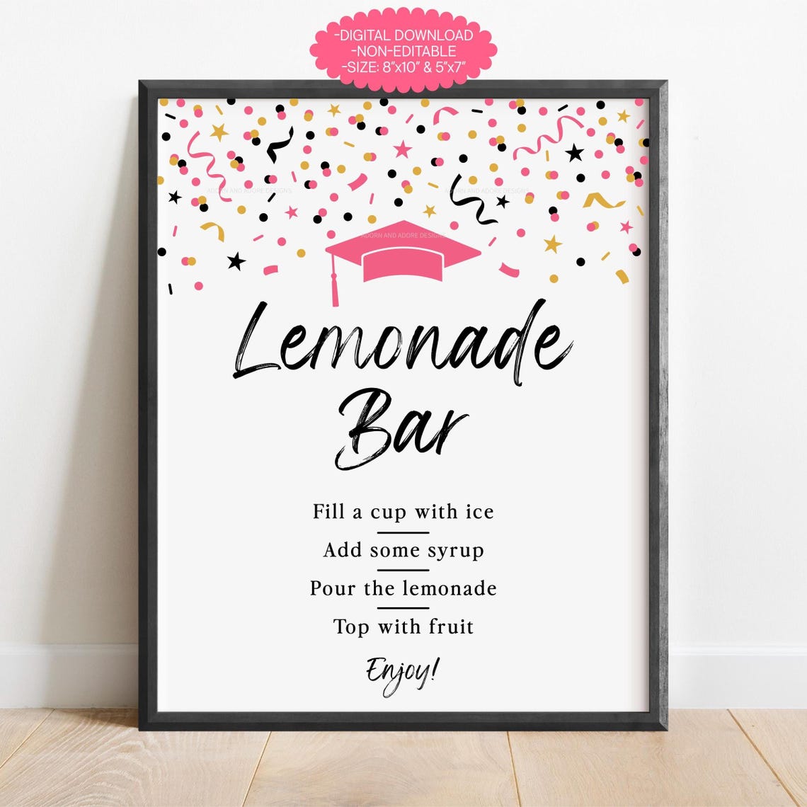 Graduation Lemonade Bar Sign, Printable Party Decor, Pink Graduation ...