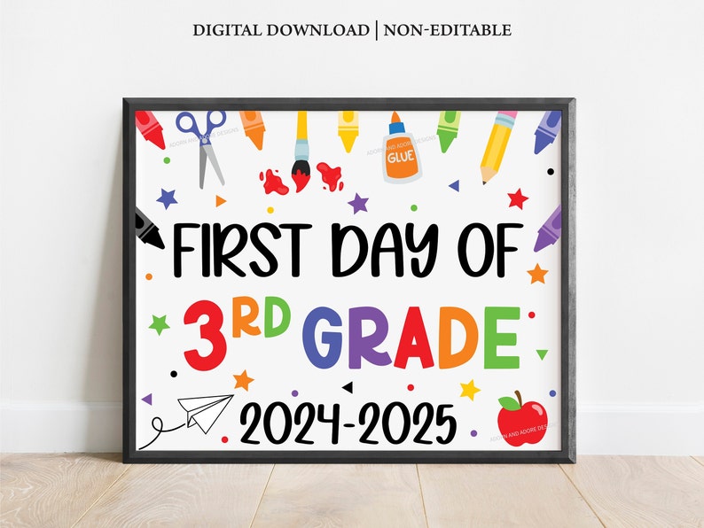 First Day of 3rd Grade Sign, Printable First Day of 3rd Grade Sign ...