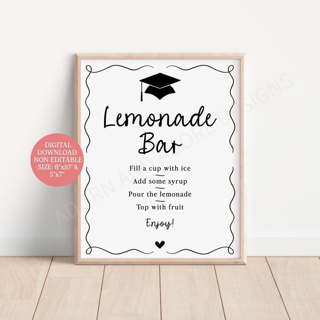 Graduation Lemonade Bar Sign, Printable Party Decor, Digital Download ...
