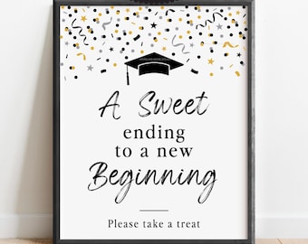 Letrero de graduación "Un dulce final para un nuevo comienzo", Letrero para mesa de postres de graduación, Descarga digital