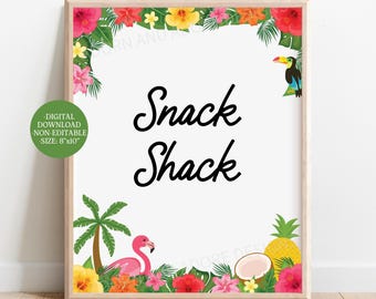 Snack Shack Sign, Printable Luau Party Signs, Digital Download