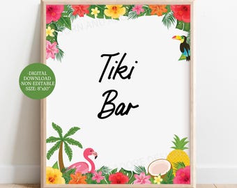 Tiki Bar Sign, Printable Luau Party Signs, Digital Download