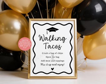Insegna Walking Tacos, Taco Bar per la laurea, Decorazioni per la festa di laurea, Download digitale