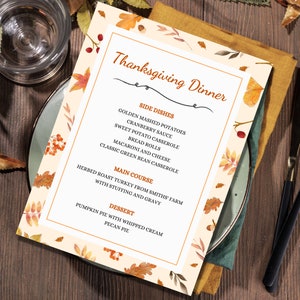 Szablon menu na Święto Dziękczynienia - Karta menu na Święto Dziękczynienia