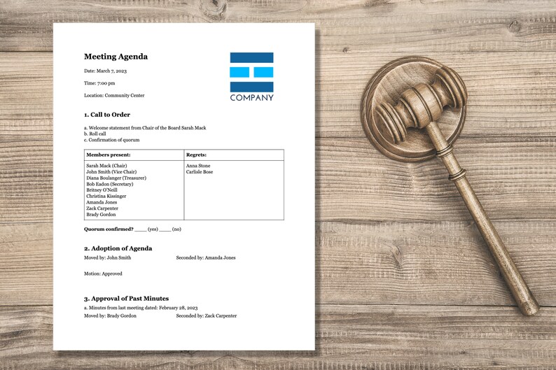 Robert's Rules Agenda Template in Word and Google Docs Editable Meeting Robert's Rules Agenda Template in Word and Google Docs Editable Meeting