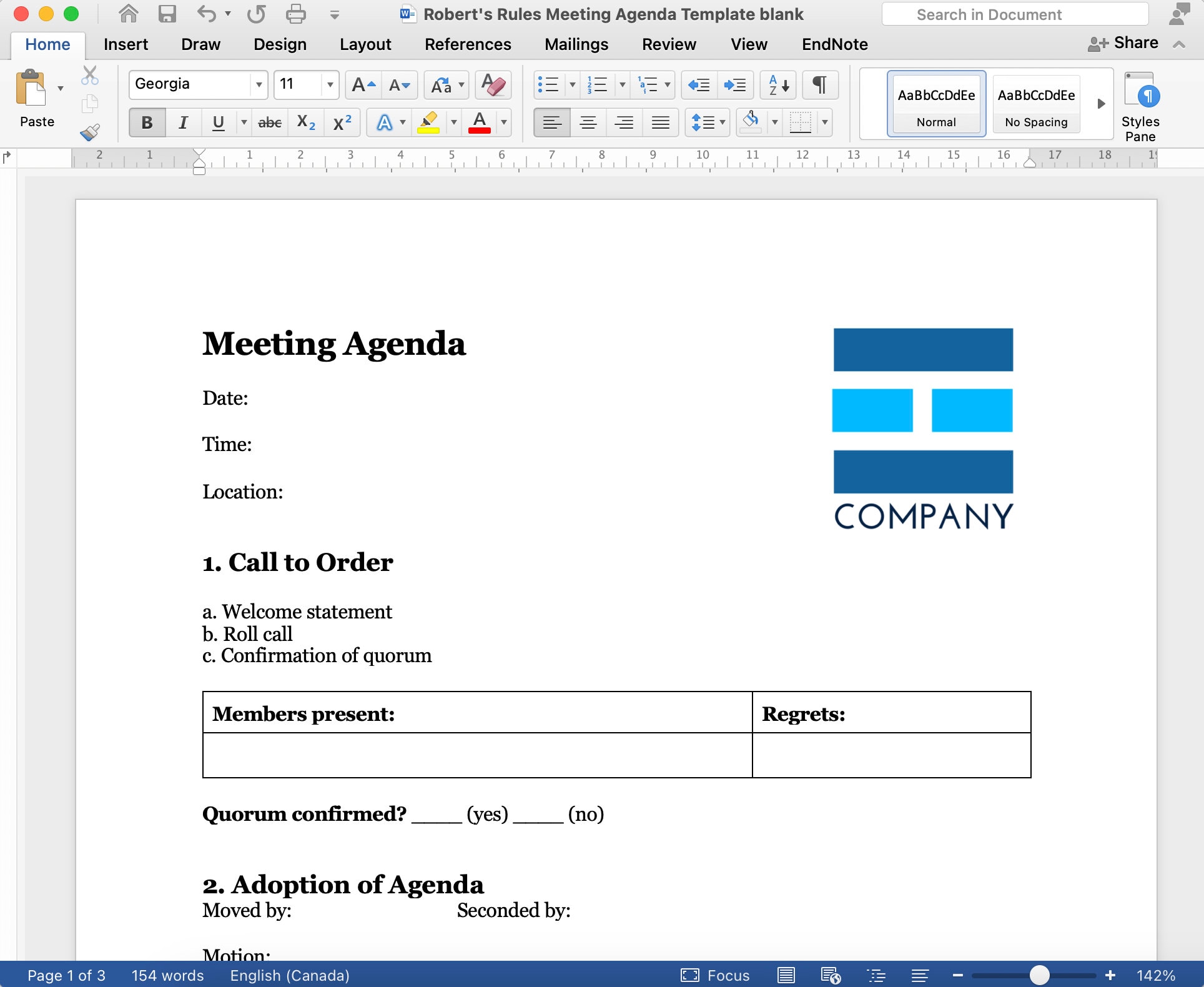 Robert #39 s Rules Agenda Template in Word and Google Docs Editable Robert #39 s Rules Agenda Template in Word and Google Docs Editable