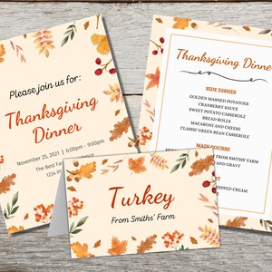 3 Thanksgiving Templates - Dinner Menu, Invitation and Food Tents