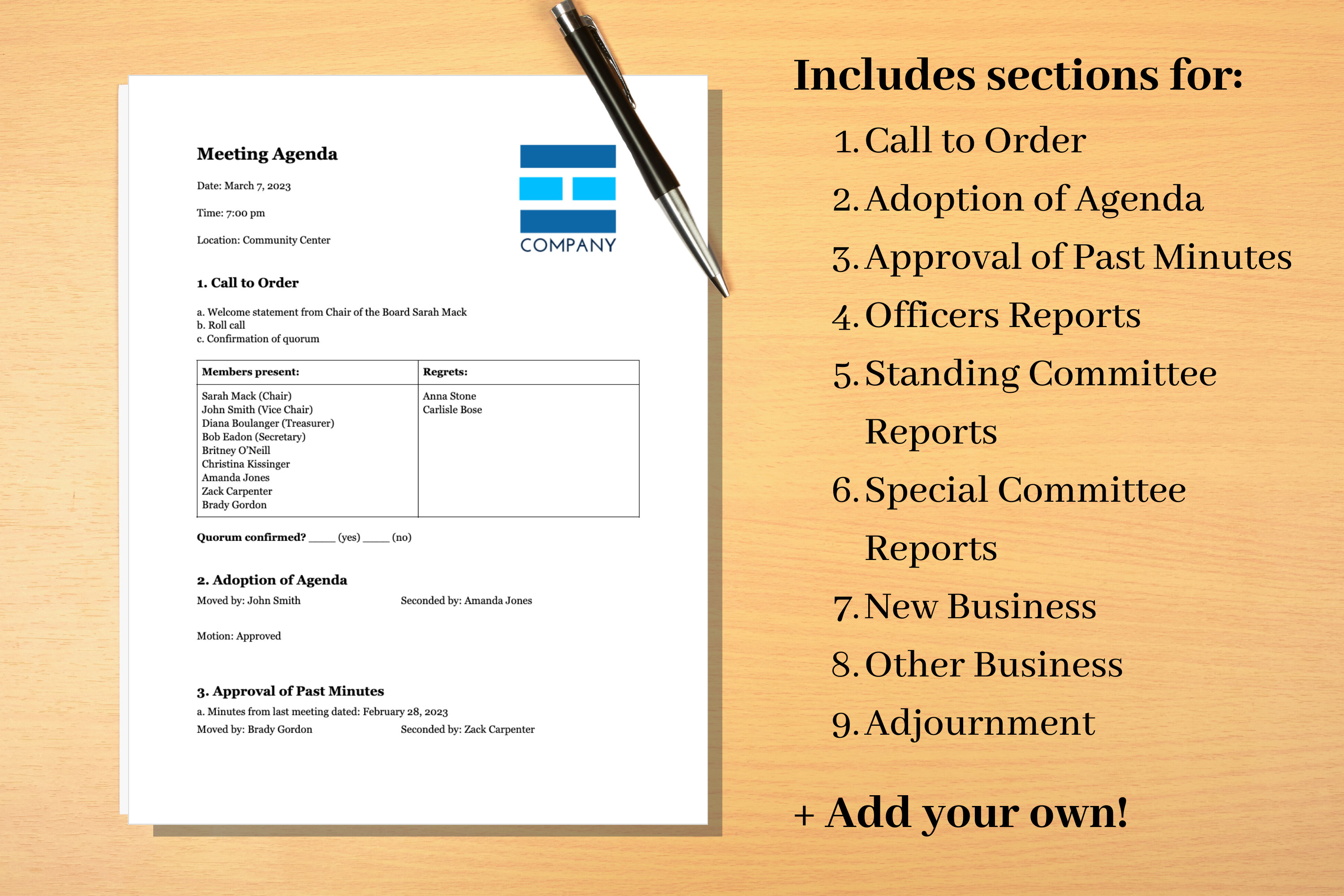 Robert's Rules Agenda Template in Word and Google Docs Editable Meeting Robert's Rules Agenda Template in Word and Google Docs Editable Meeting